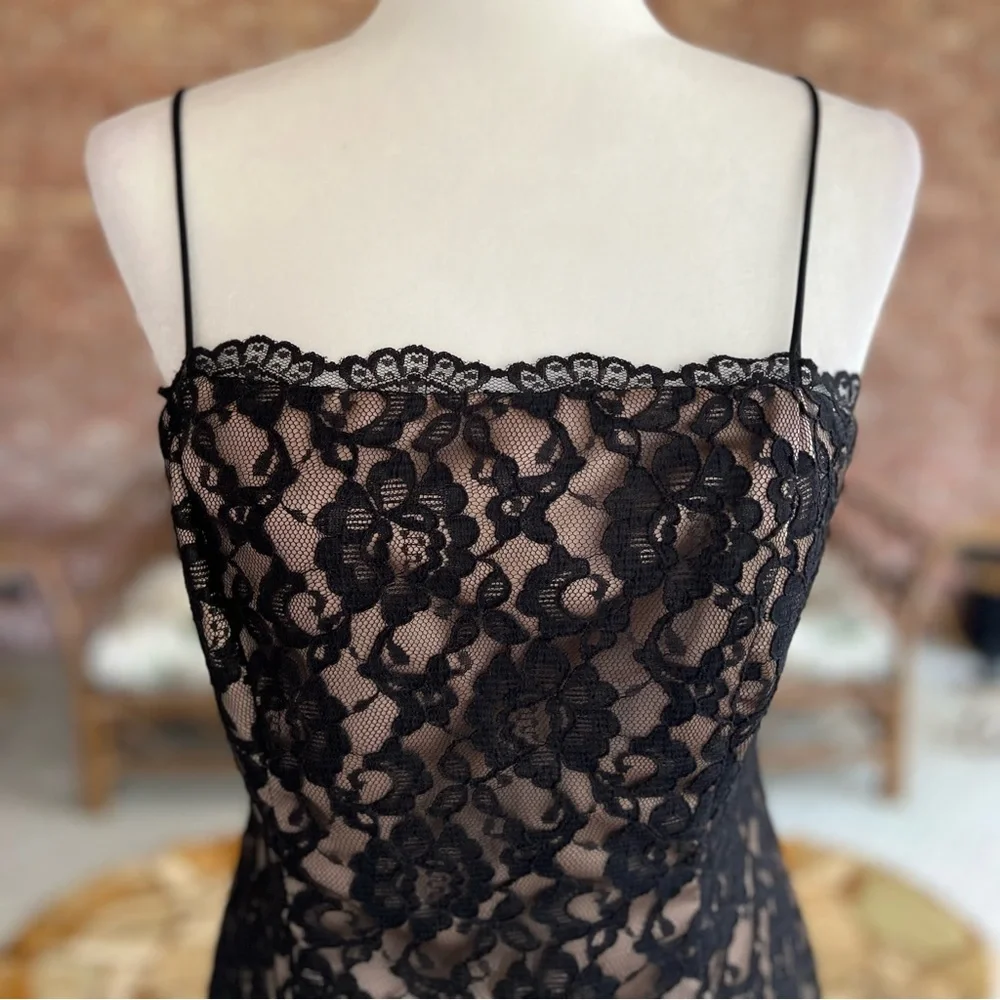 Arianna by Rachel Kaye Black Lace Nude Illusion Evening Maxi Dress 6 Cocktail - Picture 4 of 17